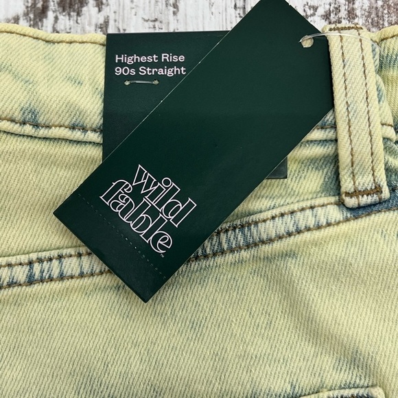 wild Fable High Rise 90’s Straight Leg Lime Green Acid Wash Jeans - Picture 5 of 8